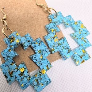 Blue and Gold Geometric Earrings